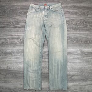 Boss Jeans Mens Size 33 Light Blue Fade Distressed Straight Ripped 5 Pocket Y2K